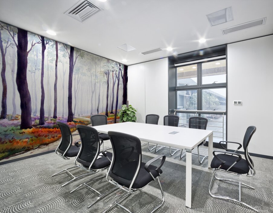 Misty Flowers Garden inside a Forest Watercolor Painting Wall Printing