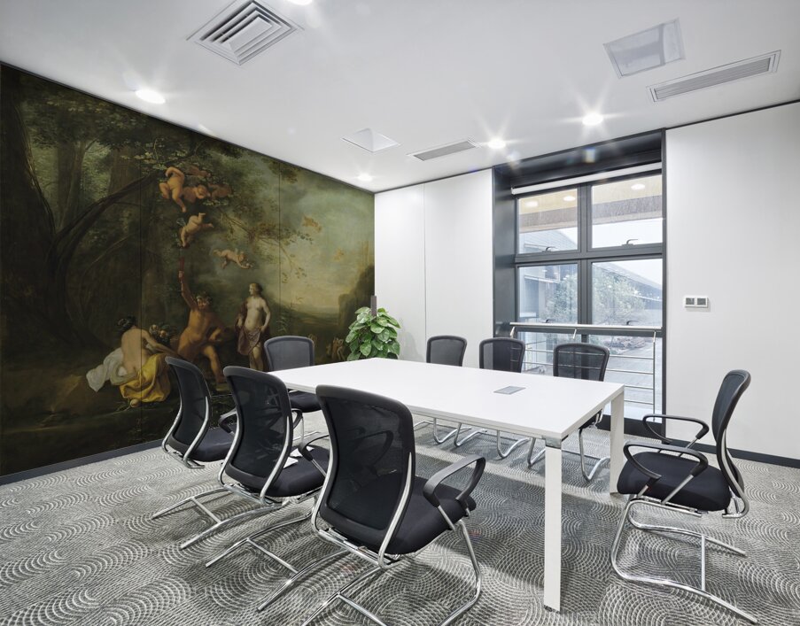 Bacchus. Venus and Ceres under a grapevine in a pastoral landscape with putti. Nymphs and satyrs [1640] by Cornelis Van Poelenburch [1594–95–1667] Wall Printing
