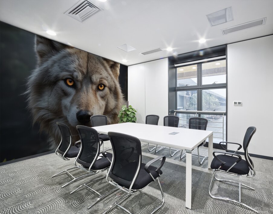 Majestic Wolf Portrait with Golden Eyes Wall Printing