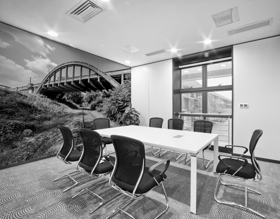 Railroad Tracks Under Cotter Bridge Grayscale Wall Printing