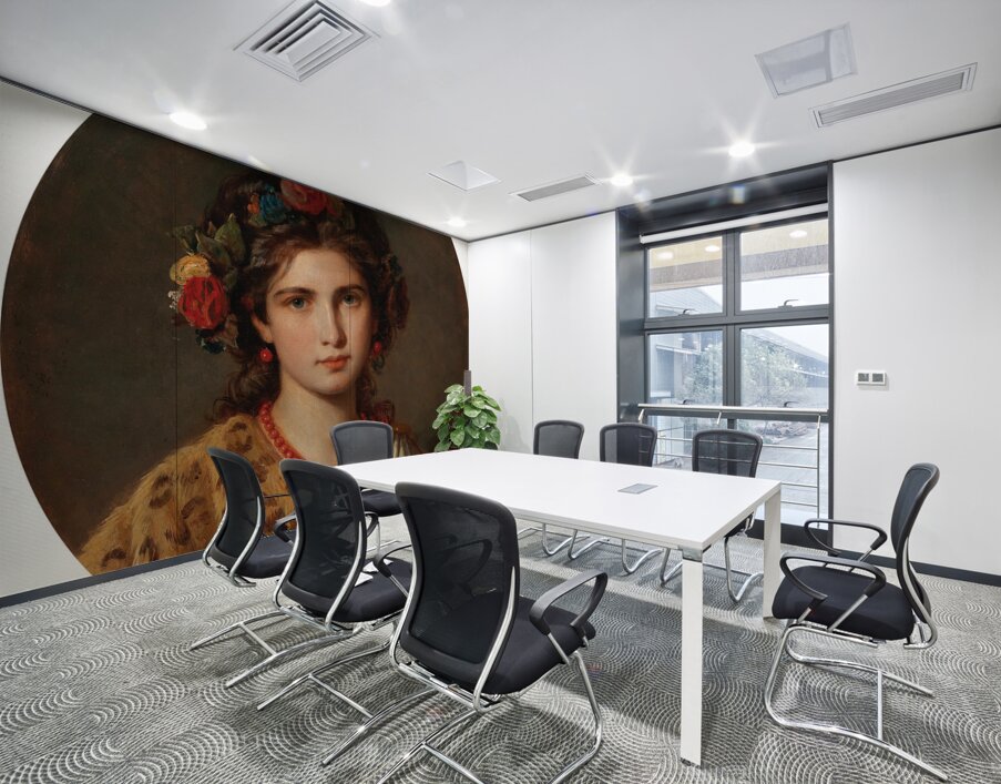 Portrait of a Girl with Wreath of Roses in her Hair and Leopard Skin by Eugen Felix [1837–1906] Wall Printing