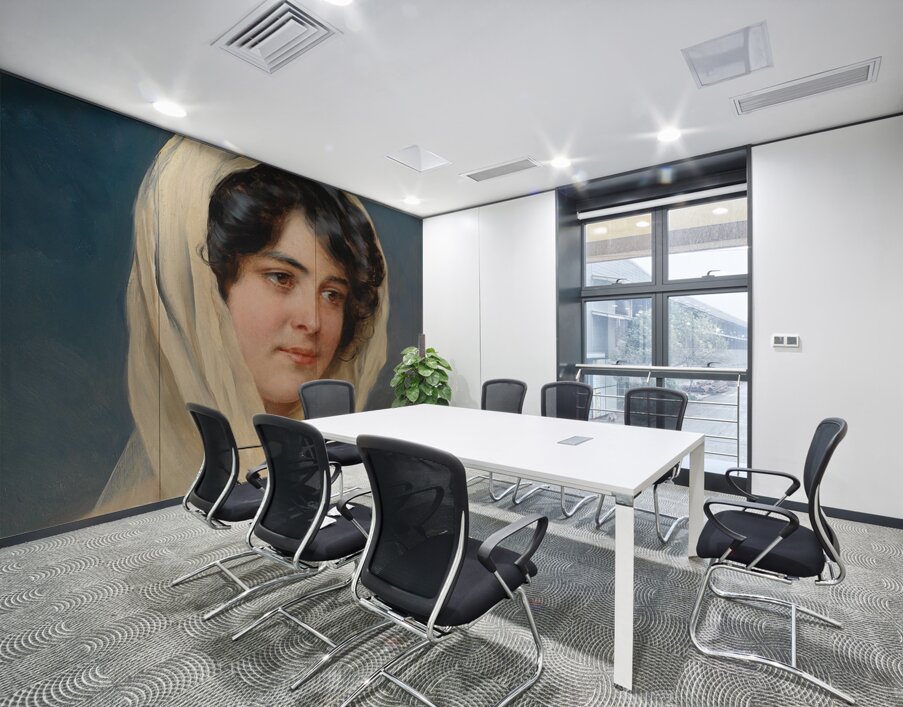 Portrait of a young lady with a veil by Eugen von Blaas [1843–1931] Wall Printing