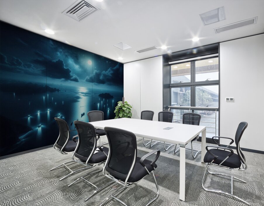 Luminous boats at night at sea 12 Wall Printing