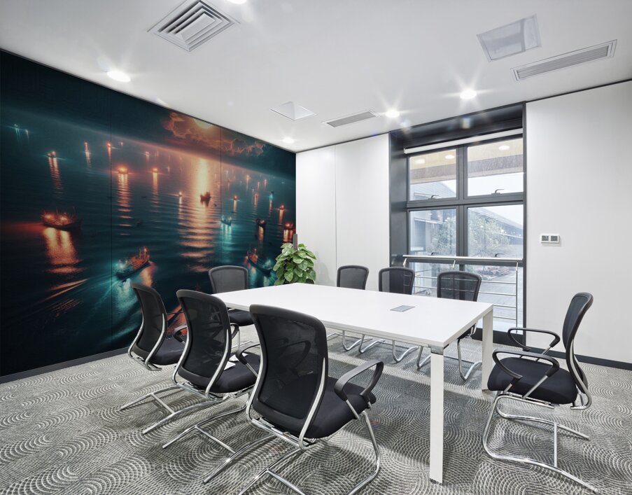 Luminous boats at night at sea 16 Wall Printing