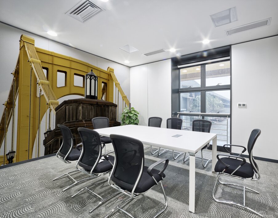 Beautiful Yellow Bridge With Ornate Light Fixture Wall Printing