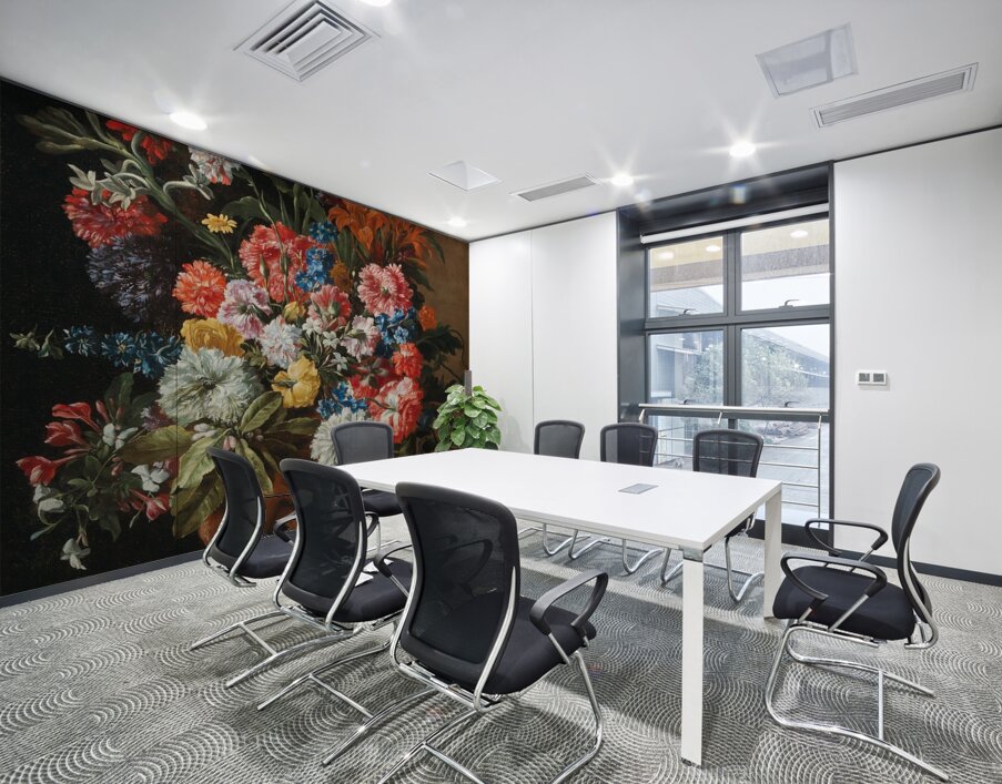 Carnations. Lillies. Nigellas and other flowers in a decorative terracotta vase on a stone ledge by Abraham Brueghel [1631–1697] Wall Printing