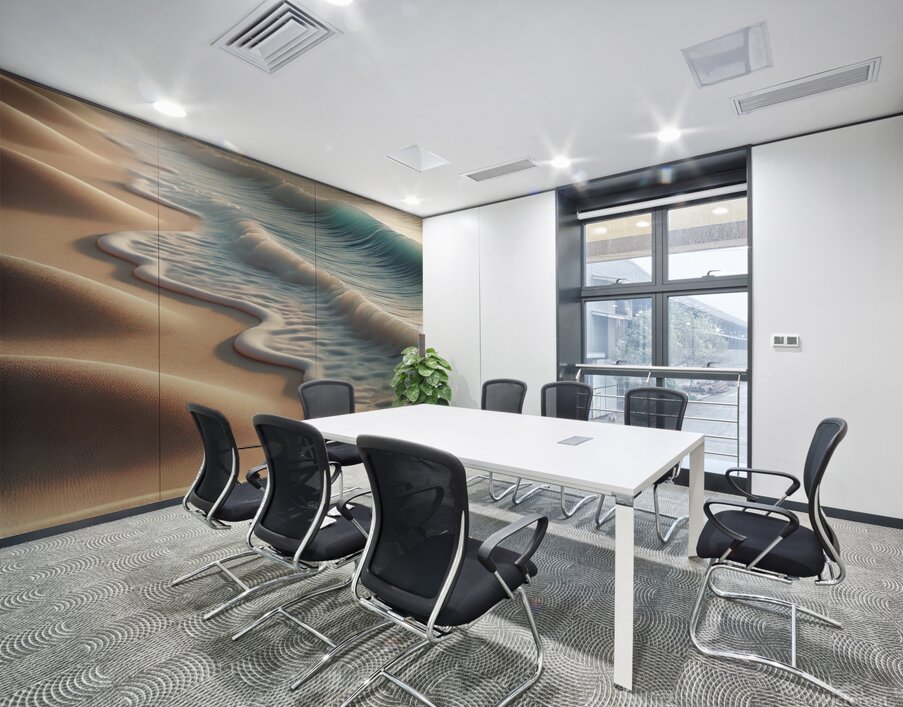 A serene beach scene featuring gentle ocean waves Wall Printing