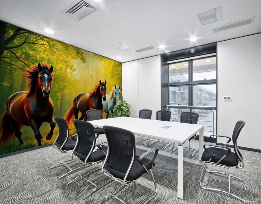 Bright vibrant colors depicting wild horses in a Wall Printing
