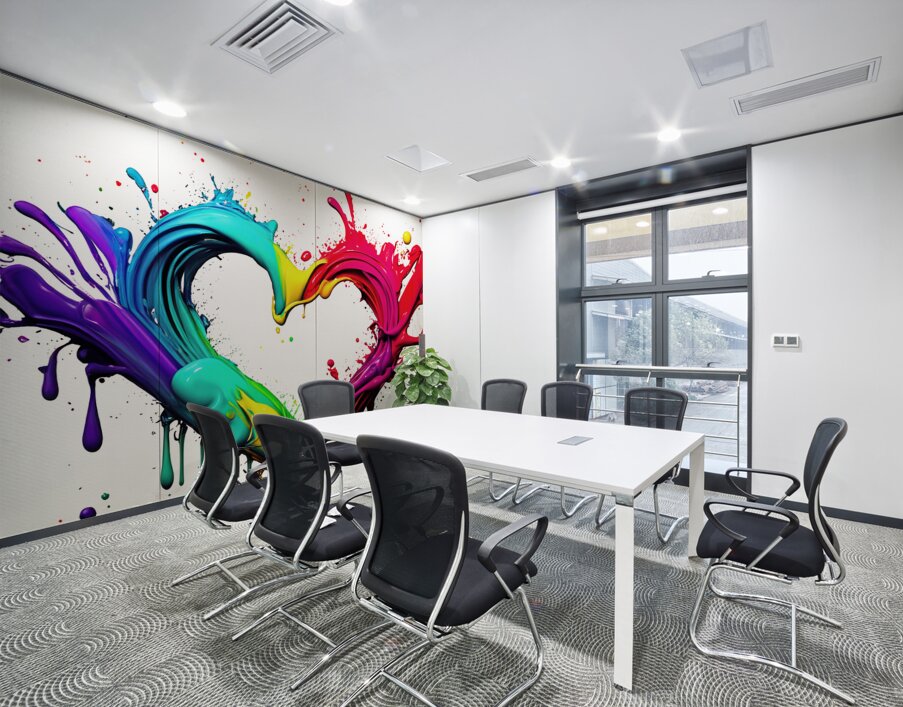 splash from rainbow colors paint in heart shape love Wall Printing