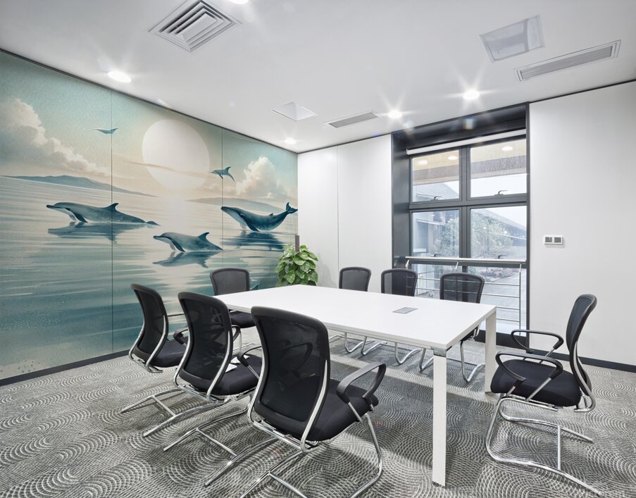 Majestic Whales and Dolphins in a Serene Ocean Wall Printing