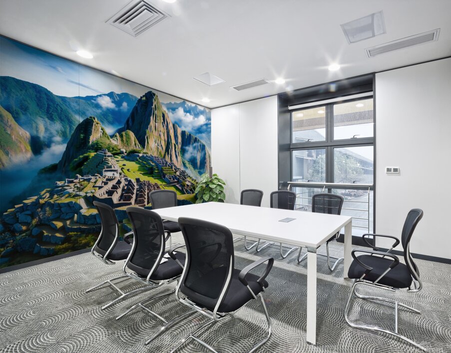 a vibrant and hyper-realistic painting of Machu Picchu Wall Printing