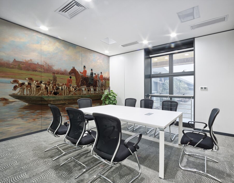 Mr. Edward Lycett Green and the York and Ainsty Hounds on the Ferry at Newby [1898] by Thomas Blinks [1853–1912] Wall Printing