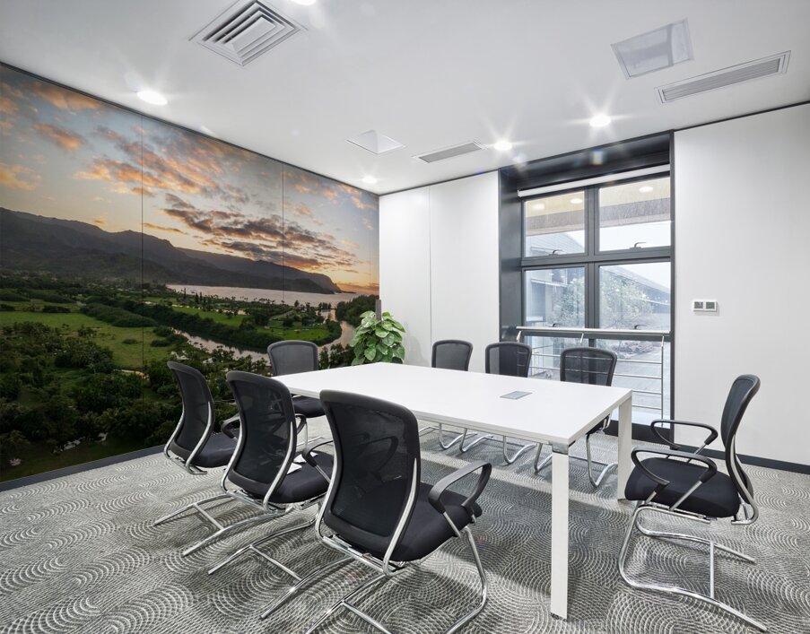 Breathtaking aerial view of sunset over Hanalei Bays verdant la Wall Printing