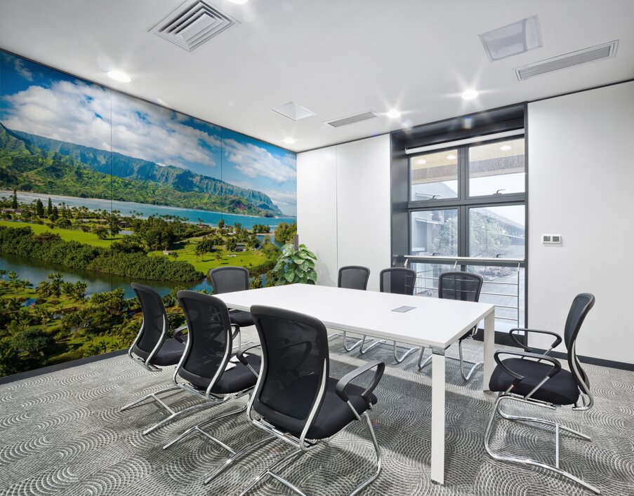 Breathtaking aerial view of Hanalei Bays verdant landscape unde Wall Printing