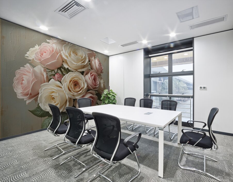 Elegant Bouquet of Pink and Cream Roses – Romantic Floral Arrangement Wall Printing