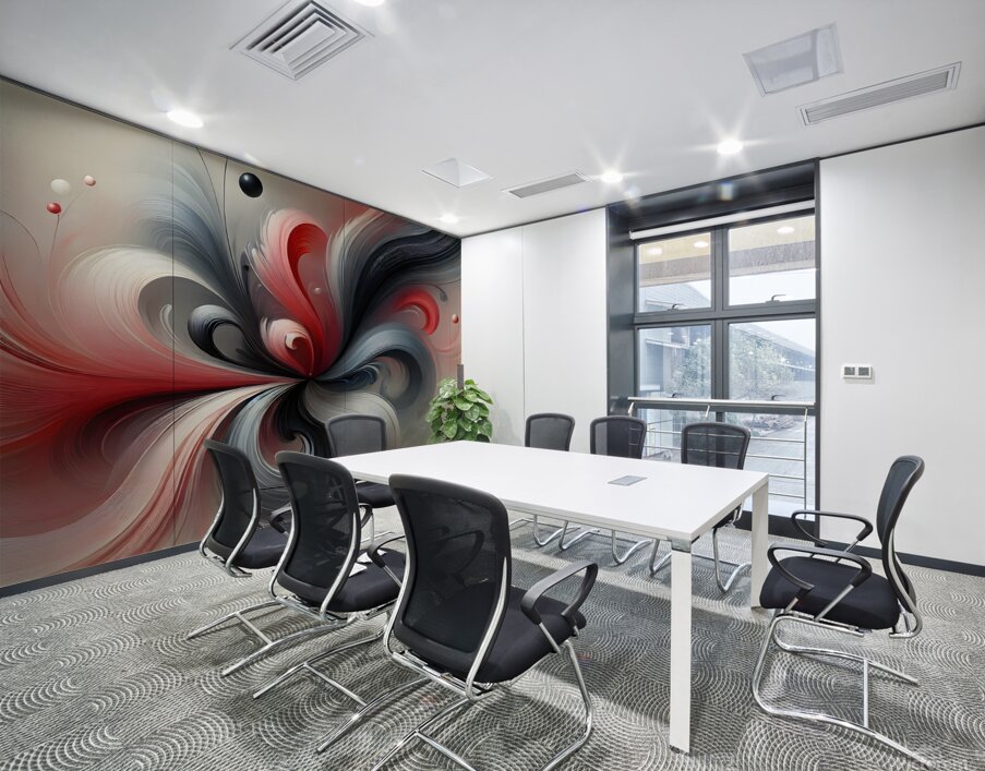  Abstract Floral Art – Red Gray & Black Swirling Fluid Painting Wall Printing