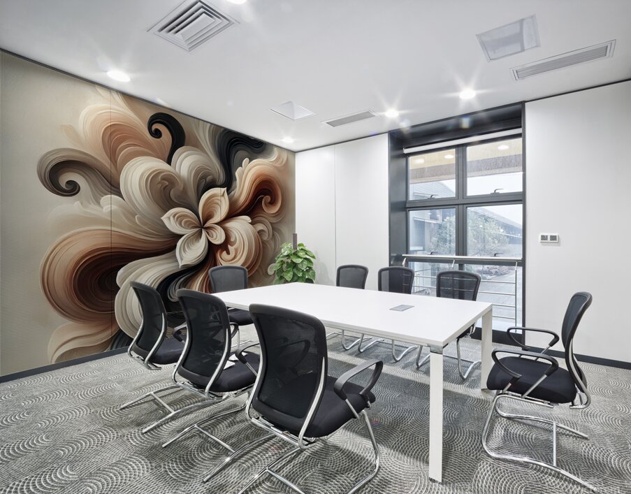 Elegant Abstract Floral Painting – Beige Brown & Black Swirling Artwork Wall Printing