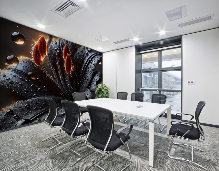 Black Lily with Dewdrops – A Stunning Dark Floral Macro Photography Wall Printing