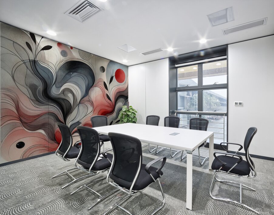 Modern Abstract Painting with Red Black and Gray Fluid Shapes Wall Printing