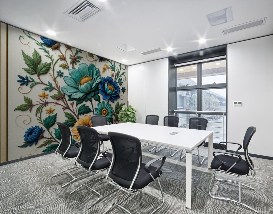 Exquisite Hand-Embroidered Floral Artwork – Vibrant Botanical Textile Art Wall Printing