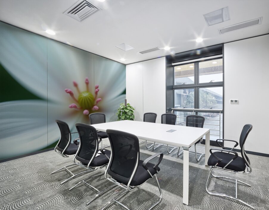 Macro Photography of a Delicate White Flower with Pink Stamens Wall Printing