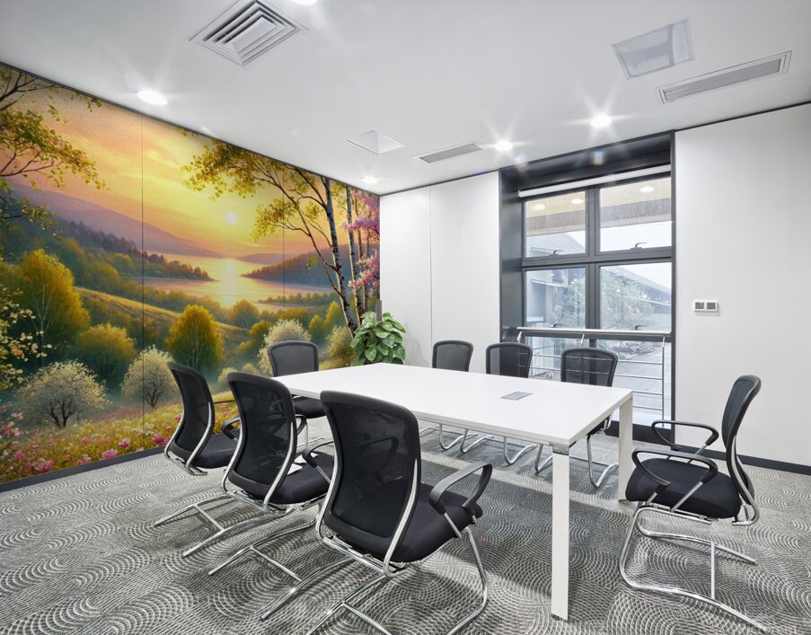 Serene Spring Sunset Over a Blooming Landscape Wall Printing