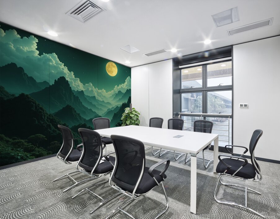 Mystical Full Moon Over a Majestic Mountain Landscape at Night Wall Printing