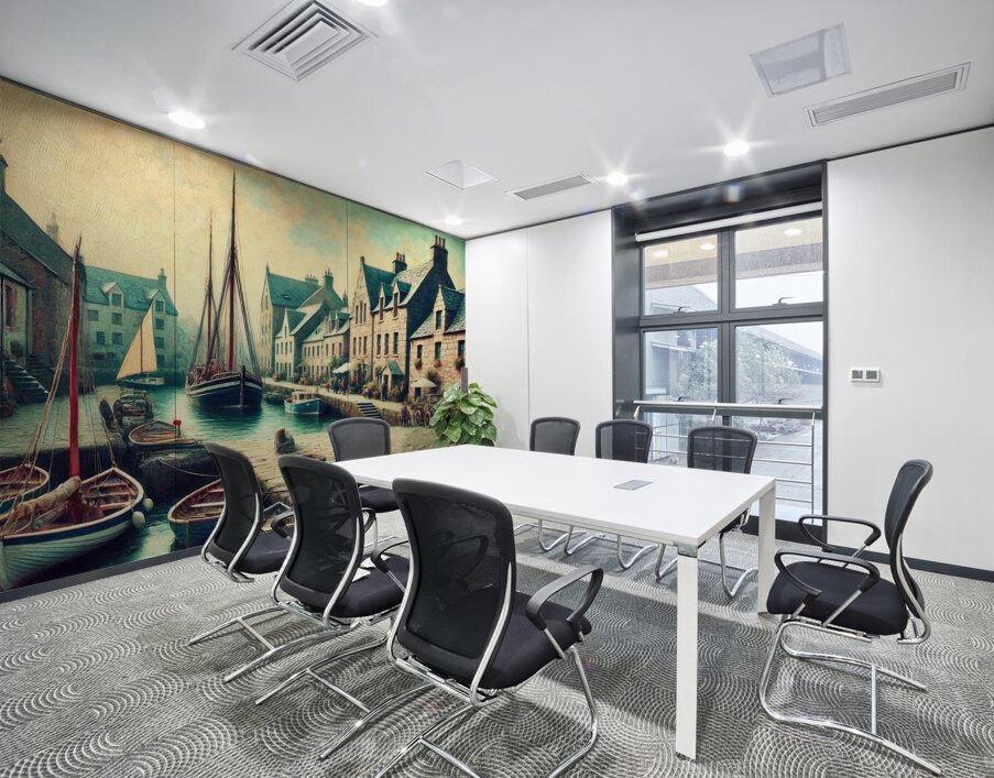 Vintage European Village Harbor Wall Printing