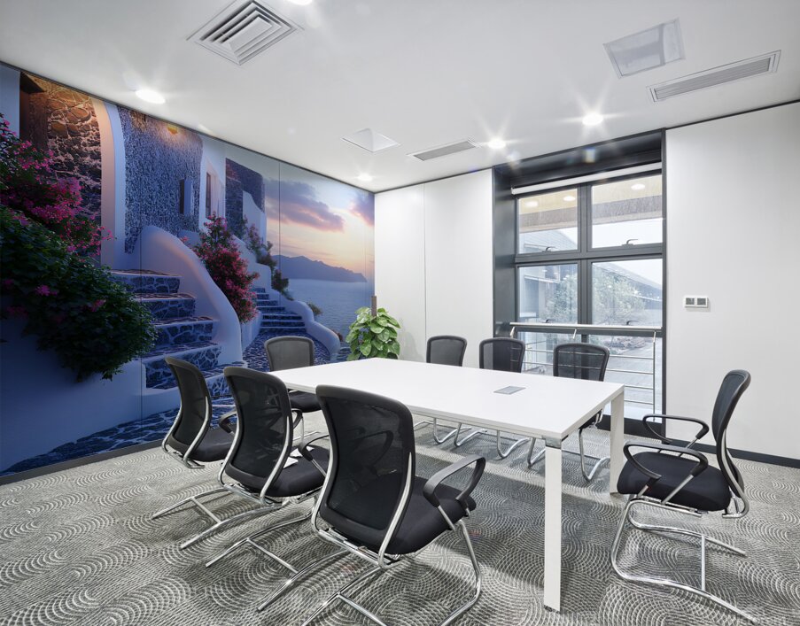 Beautiful Vintage Modern Blue Oil Painting of Santorini Wall Printing