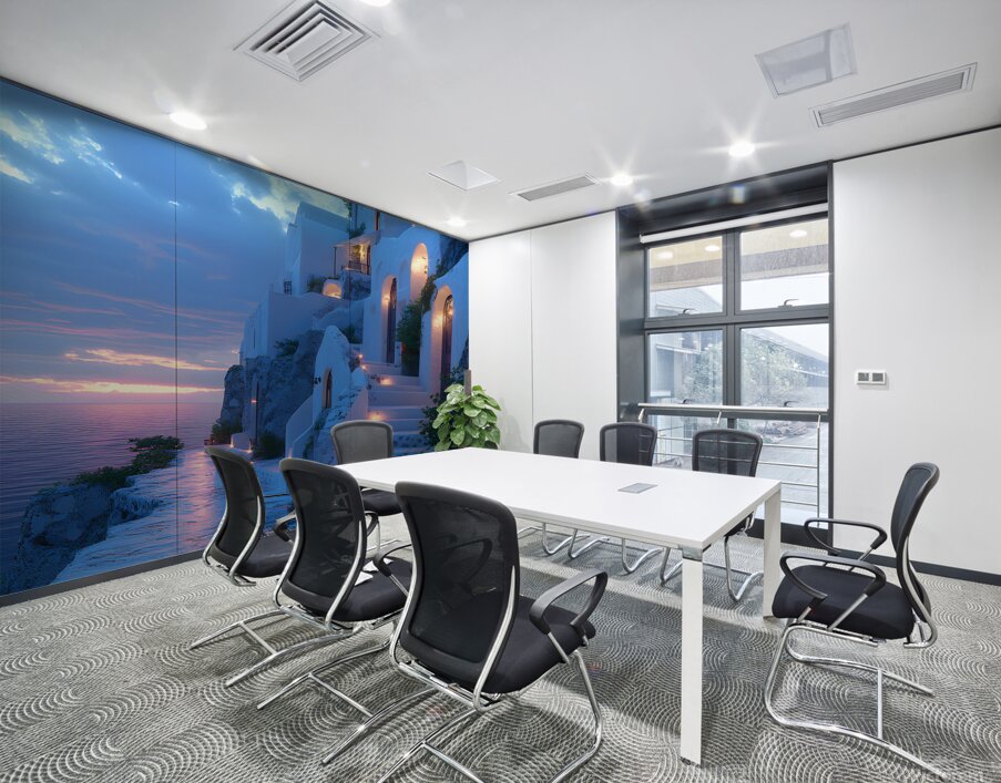 Beautiful Vintage Modern Blue Oil Painting of Santorini Wall Printing