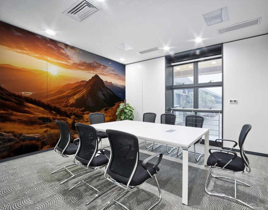 Stunning mural featuring a breathtaking sunrise over a majestic mountain range Wall Printing