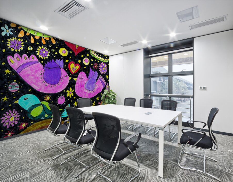 Abstract Doodle Love Birds Wall Printing