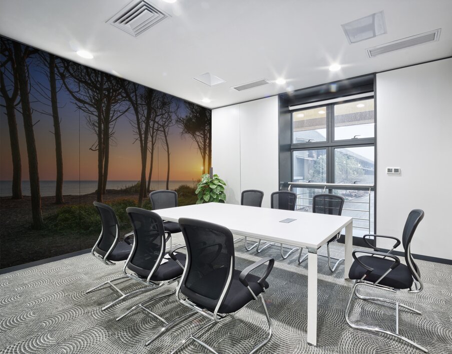 Pine trees and sea at sunset in Tuscany Wall Printing