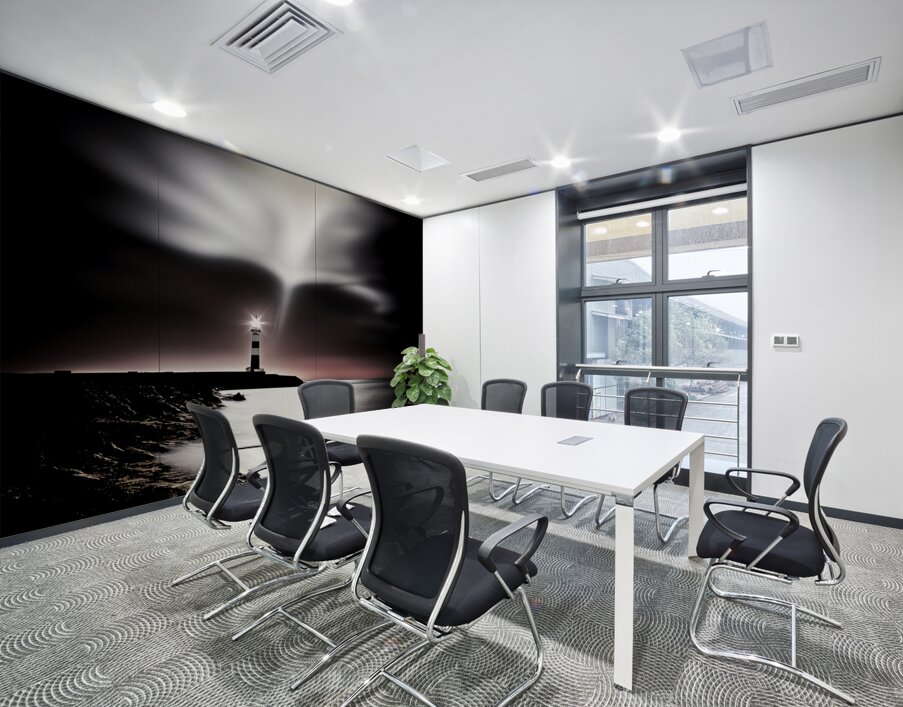 Fine Art High Contrast Photography Lighthouse Beacon Sweeping Dark Ocean Long Exposure Red Color Accent Telephoto Lens Wall Printing