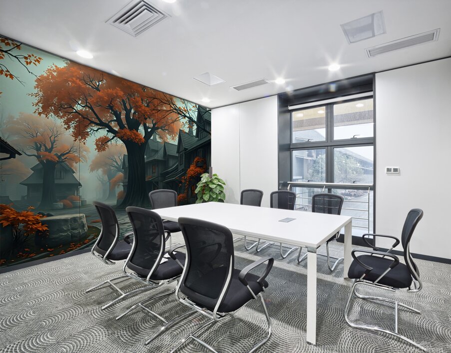 A Gloomy Fantasy Village Bathed in Golden Light.p Wall Printing