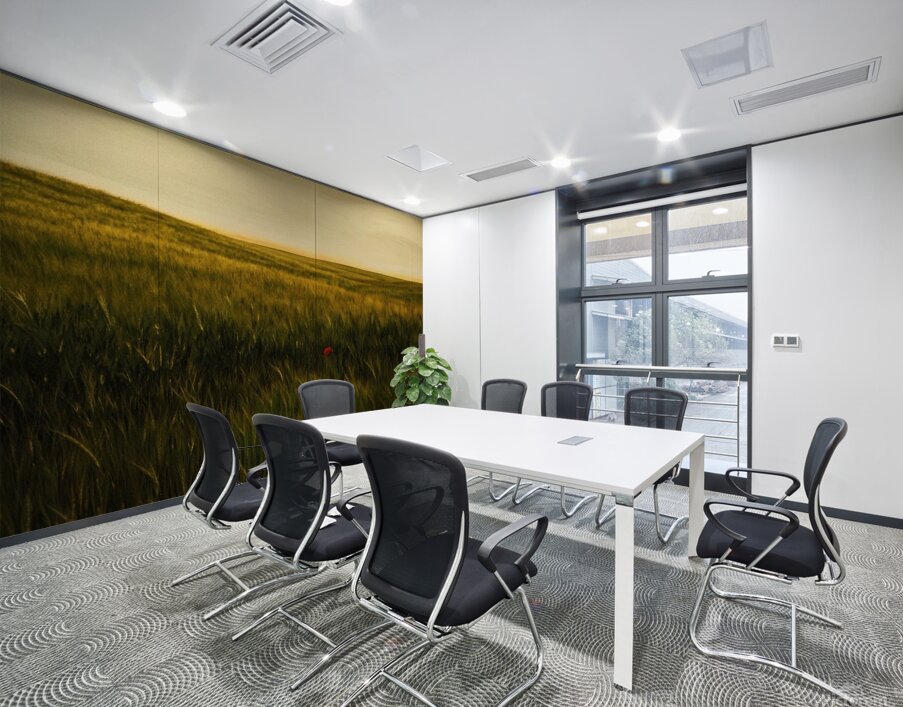 Golden Wheat Field with Red Poppy: A Serene Landscape Wall Printing