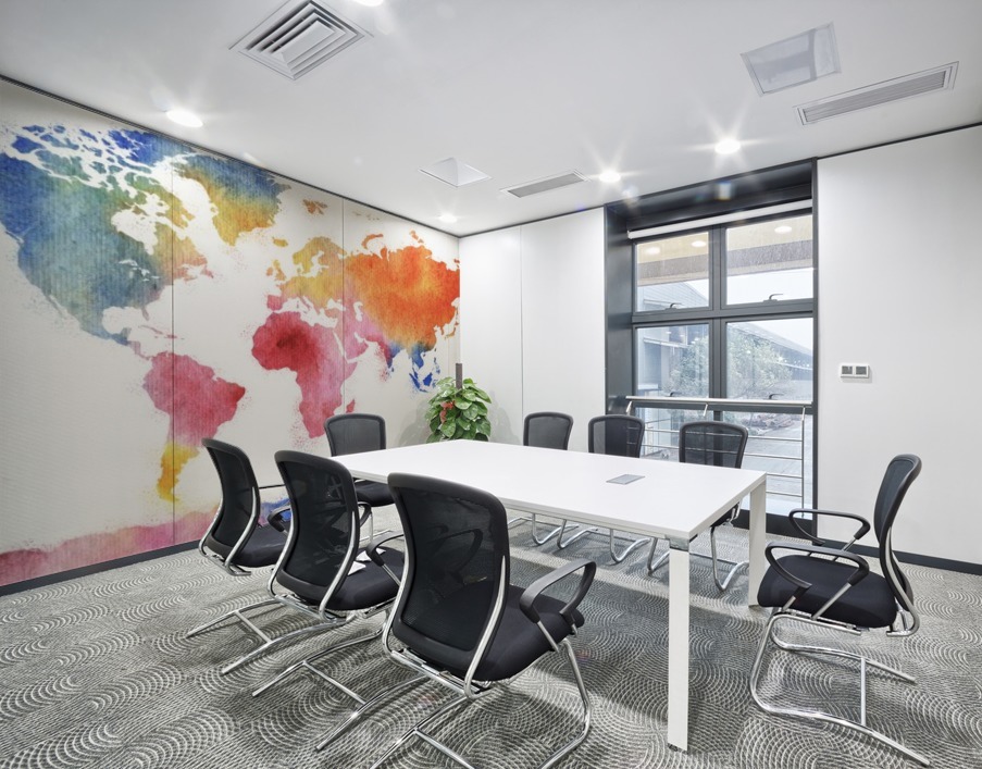 Watercolor Silhouette World Map Rainbow Sea Wall Printing