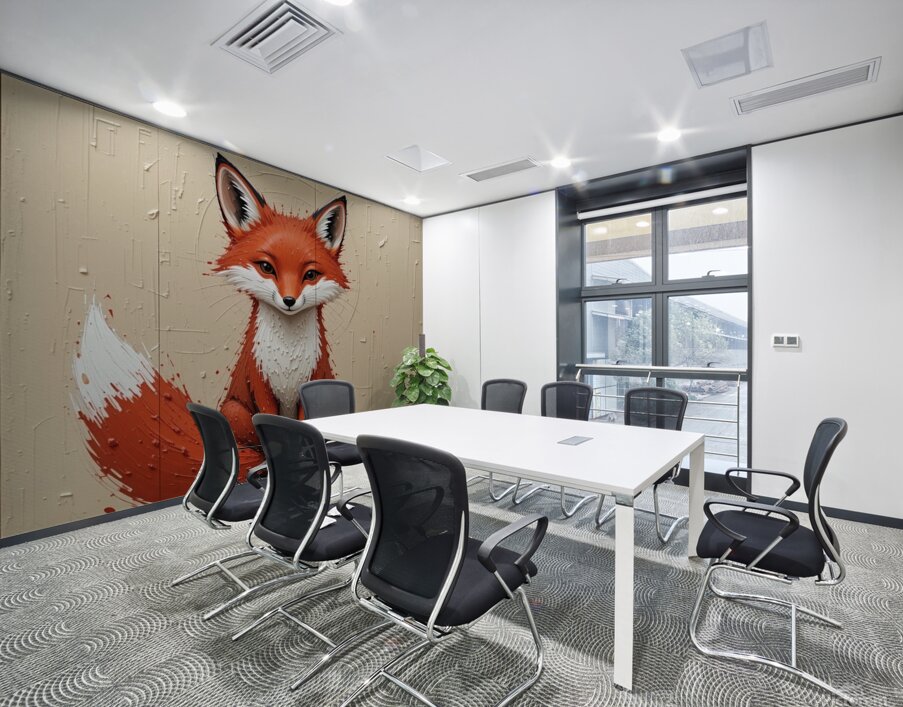 A striking minimalist impasto painting of a cute fox. Wall Printing