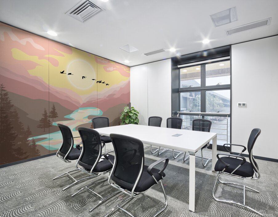 nature mountain birds river sunset Wall Printing