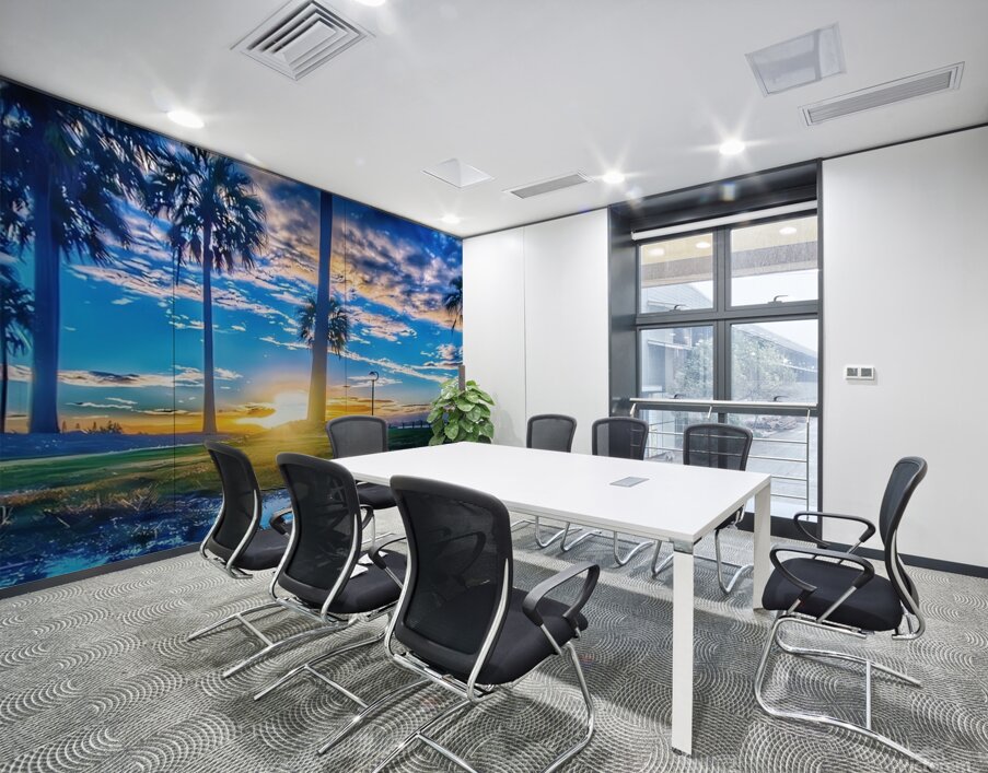 Golden Sunset Reflection – Tropical Palm Trees and Tranquil Waters Wall Printing