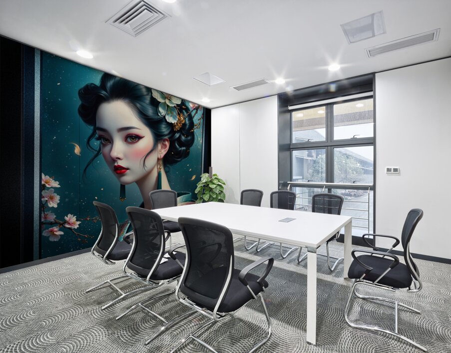 The Elegant Japanese Woman Aoi Amaya Surrounded By Cherry Blossoms Gorgeous AI Concept Art by Xzendor7 Wall Printing