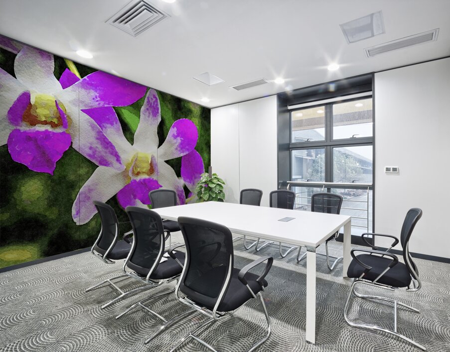 Vibrant watercolor painting of violet orchid blossoms Wall Printing