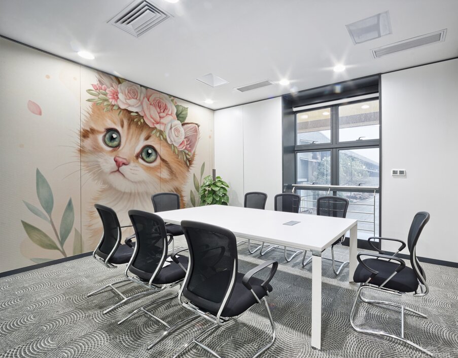 Watercolor Kitten with Floral Crown – Soft & Dreamy Nursery Art Print Wall Printing