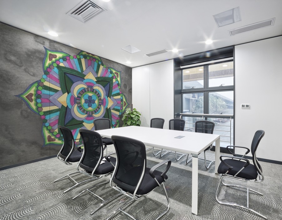 Hand Painted Mandala Watercolor Meditation On Gray Wall Printing