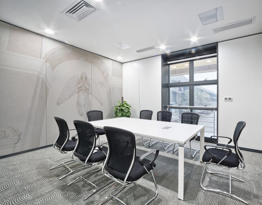 Ancient statue of angel in Italian old cemetery. Religious sculp Wall Printing
