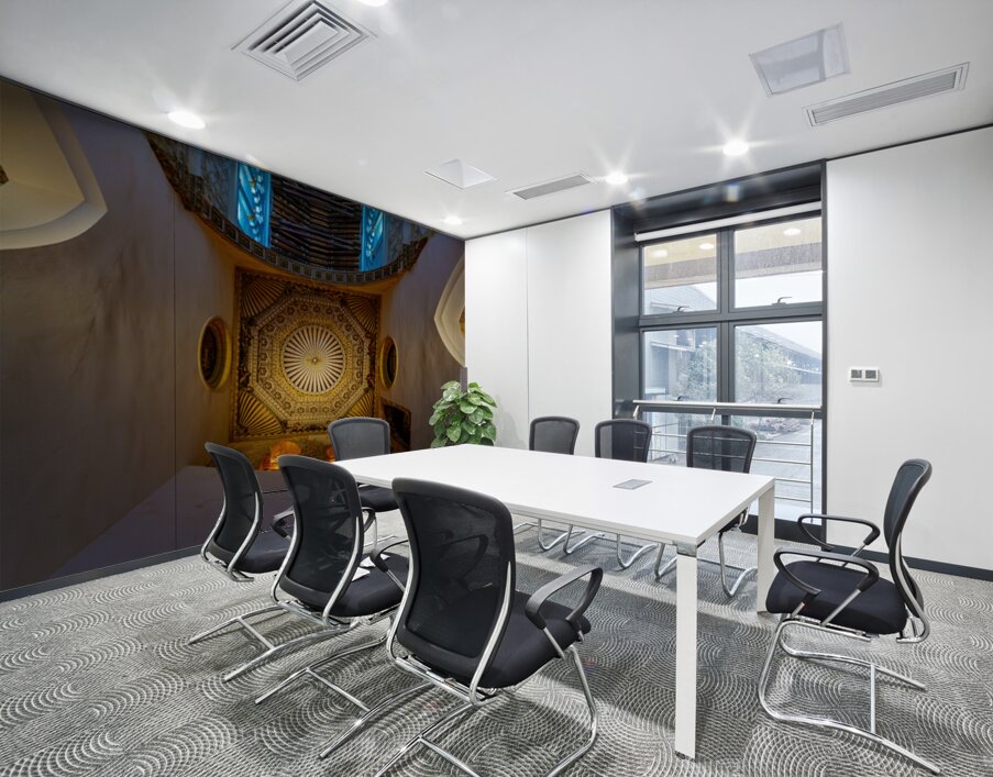 Ceiling Geometry in Blue Wall Printing