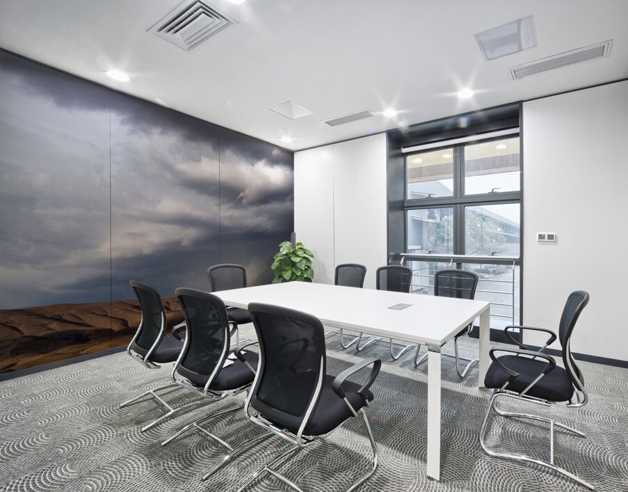 Rainbow with diagonal clouds over morning light on mountains Wall Printing