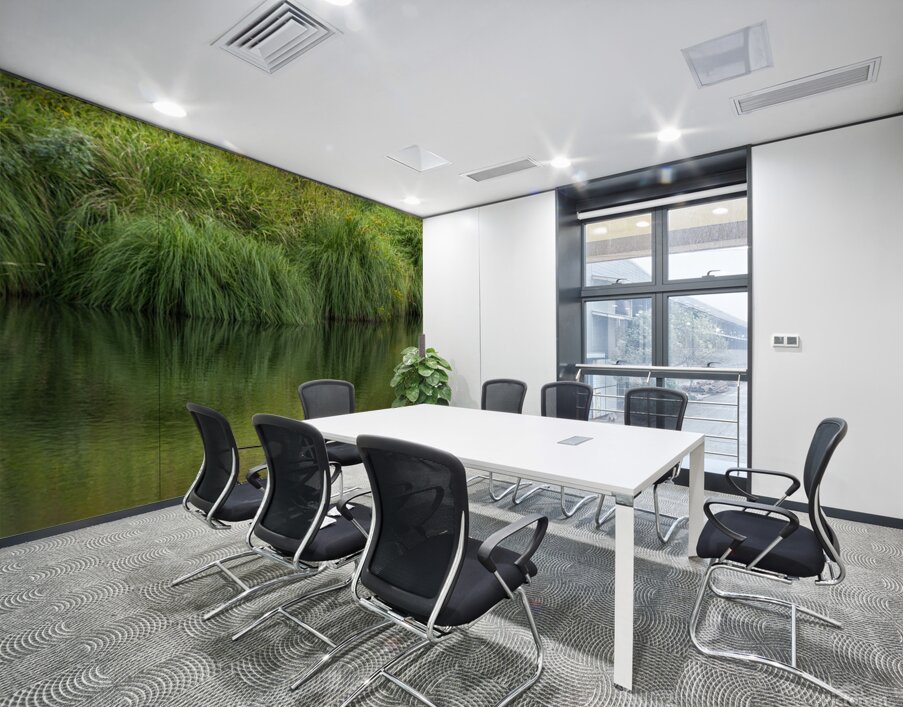 Dramatic green reflections of riverside plants Wall Printing