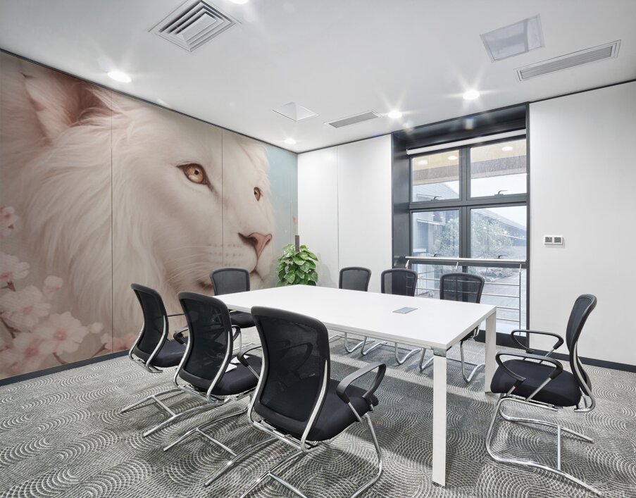 Majestic White Lion in Cherry Blossom Dream 1 Wall Printing