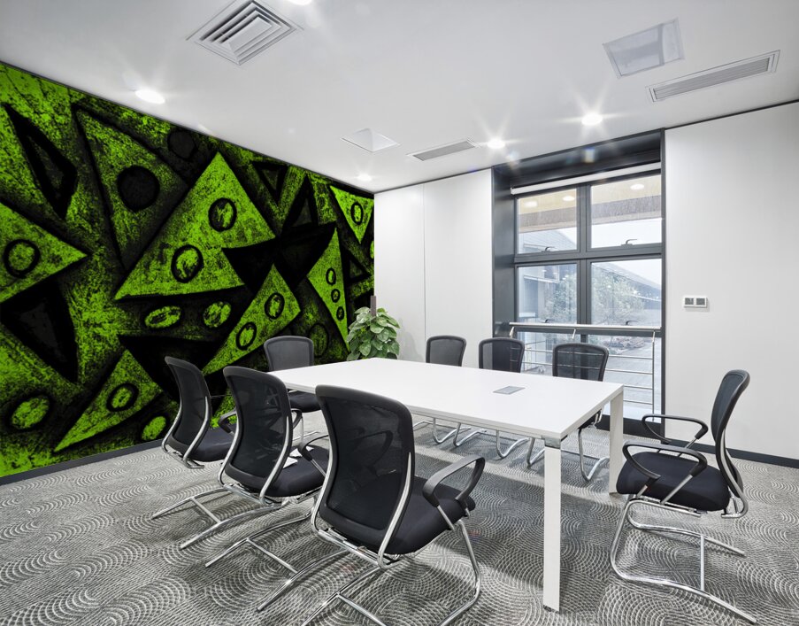 Abstract Green Grungy Triangles Wall Printing